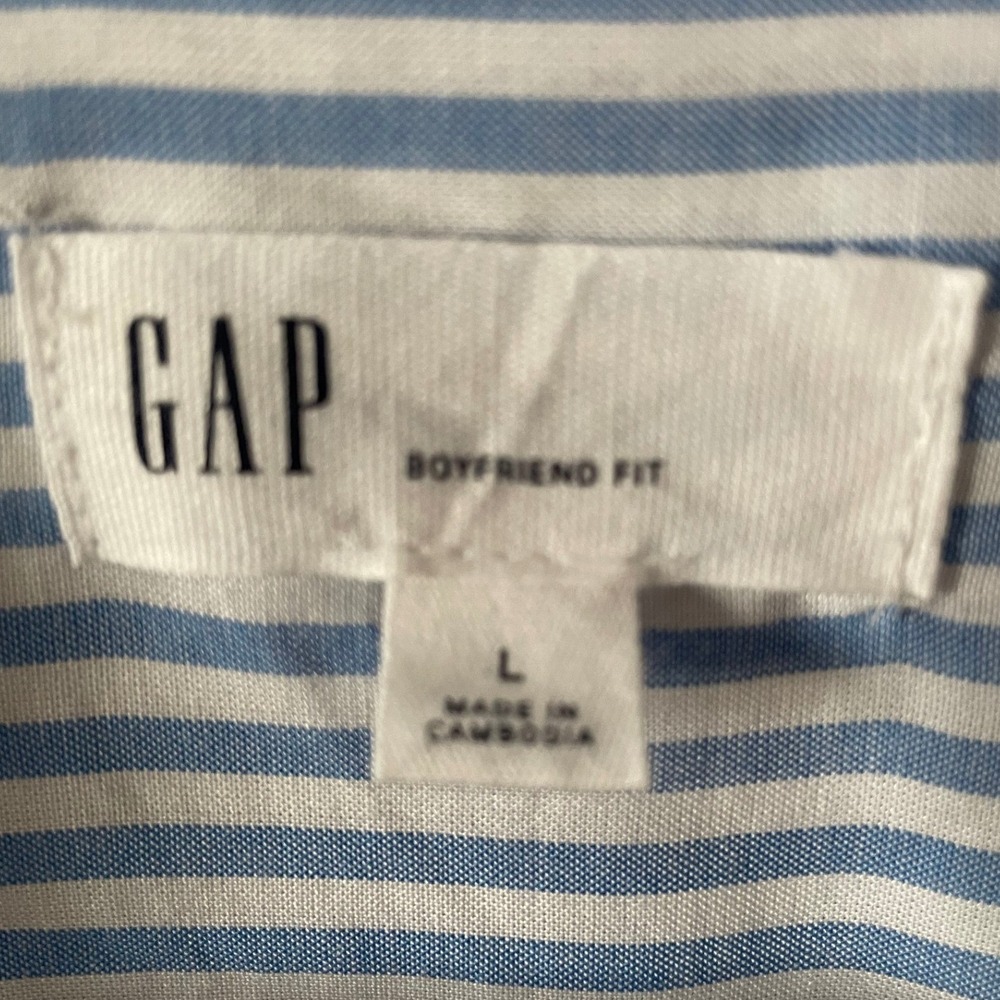 GAP Boyfriend Fit Blue White Striped Rayon Button Down Shirt Womens Large - Picture 4 of 7